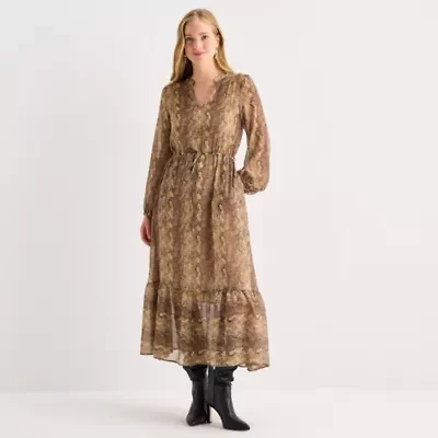 a.n.a Womens Long Sleeve Animal Maxi Dress