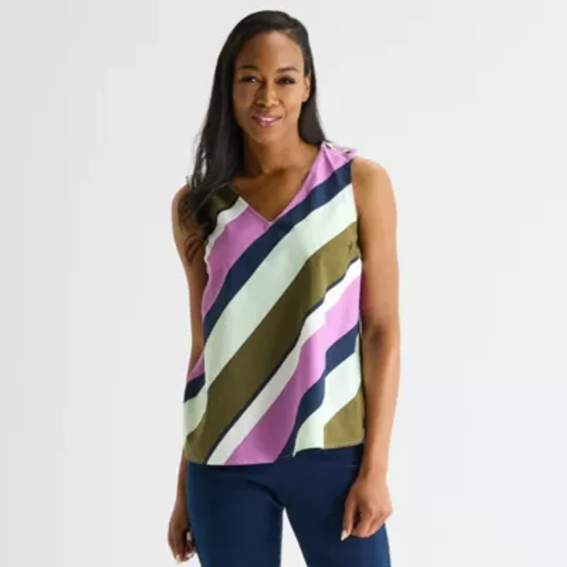 Liz Claiborne Womens V Neck Sleeveless Blouse