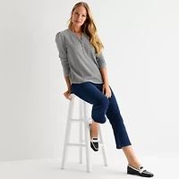 Liz Claiborne Womens Split Crew Neck Long Sleeve Blouse