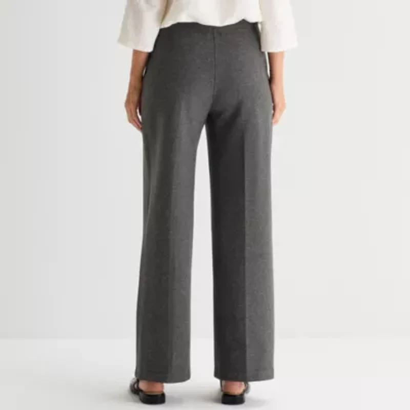 Liz Claiborne Womens Wide Leg Mid Rise Pull-On Pant