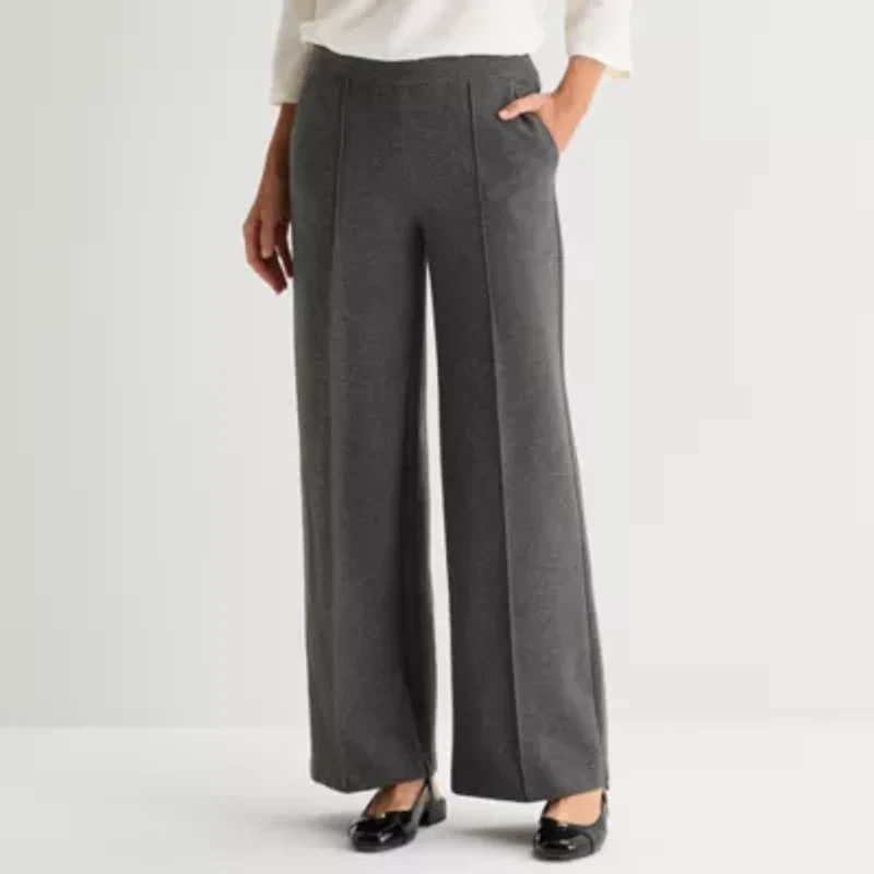 Liz Claiborne Womens Wide Leg Mid Rise Pull-On Pant