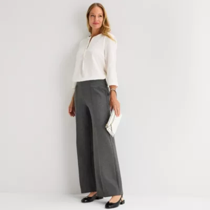 Liz Claiborne Womens Wide Leg Mid Rise Pull-On Pant