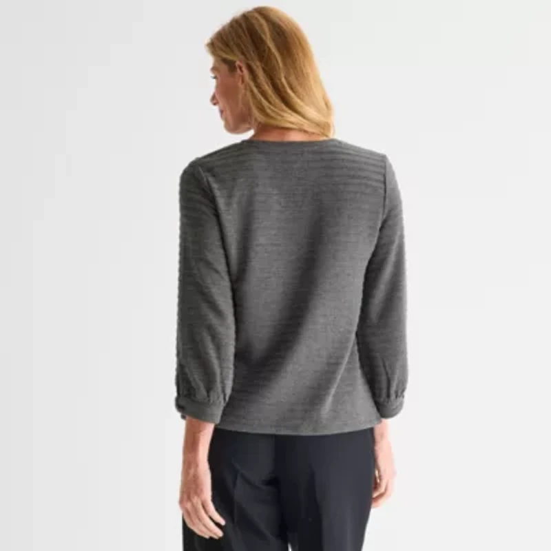Liz Claiborne Womens Crew Neck 3/4 Sleeve Blouse