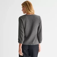 Liz Claiborne Womens Crew Neck 3/4 Sleeve Blouse