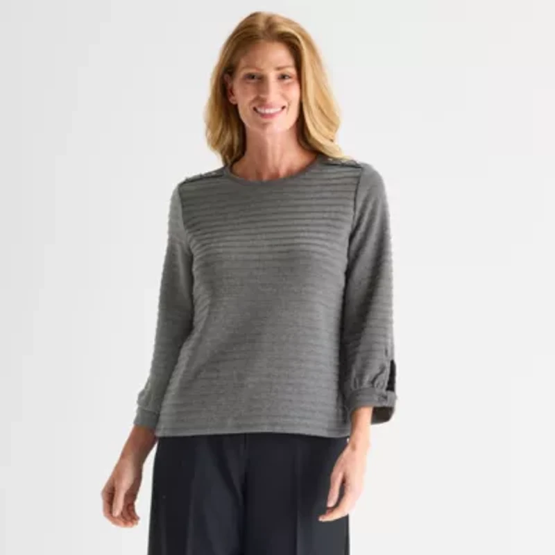 Liz Claiborne Womens Crew Neck 3/4 Sleeve Blouse
