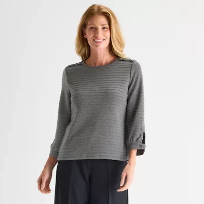 Liz Claiborne Womens Crew Neck 3/4 Sleeve Blouse