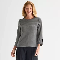 Liz Claiborne Womens Crew Neck 3/4 Sleeve Blouse