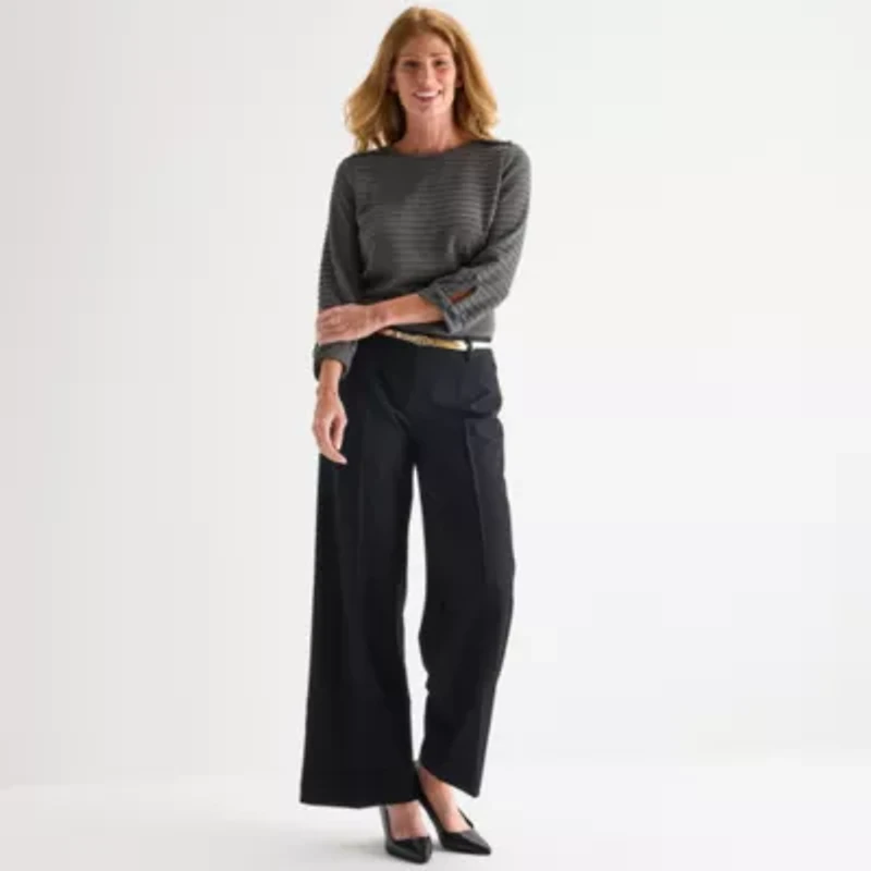 Liz Claiborne Womens Crew Neck 3/4 Sleeve Blouse