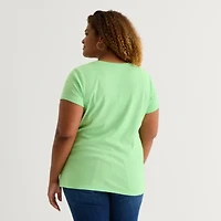 St. John's Bay Womens Plus V Neck Short Sleeve T-Shirt