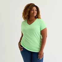 St. John's Bay Womens Plus V Neck Short Sleeve T-Shirt