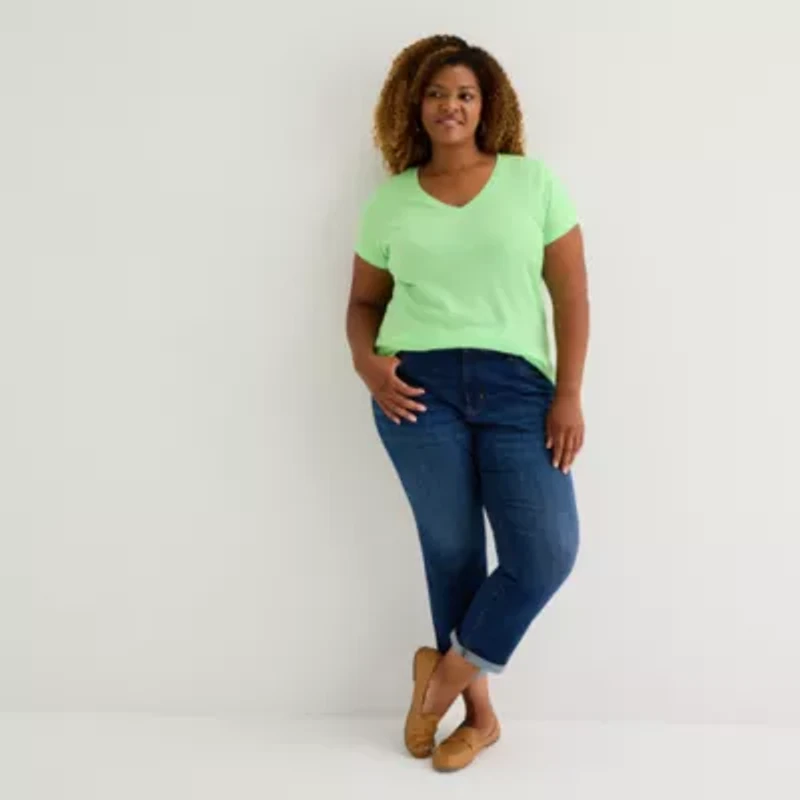 St. John's Bay Womens Plus V Neck Short Sleeve T-Shirt