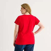 St. John's Bay Womens Plus V Neck Short Sleeve T-Shirt