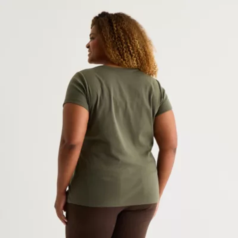 St. John's Bay Womens Plus V Neck Short Sleeve T-Shirt