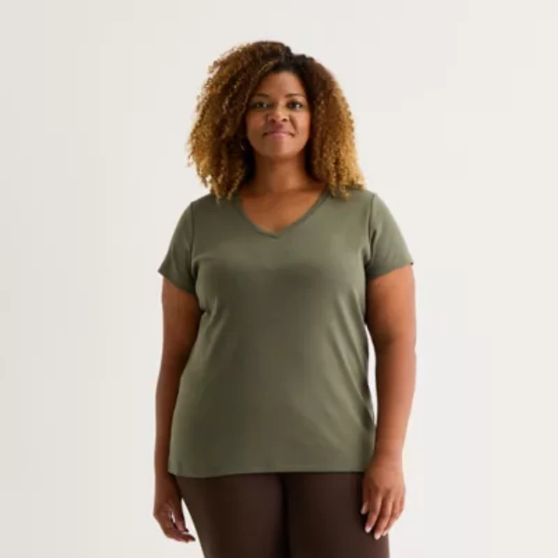 St. John's Bay Womens Plus V Neck Short Sleeve T-Shirt