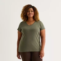 St. John's Bay Womens Plus V Neck Short Sleeve T-Shirt