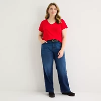 St. John's Bay Womens Plus V Neck Short Sleeve T-Shirt