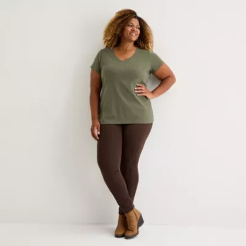 St. John's Bay Womens Plus V Neck Short Sleeve T-Shirt