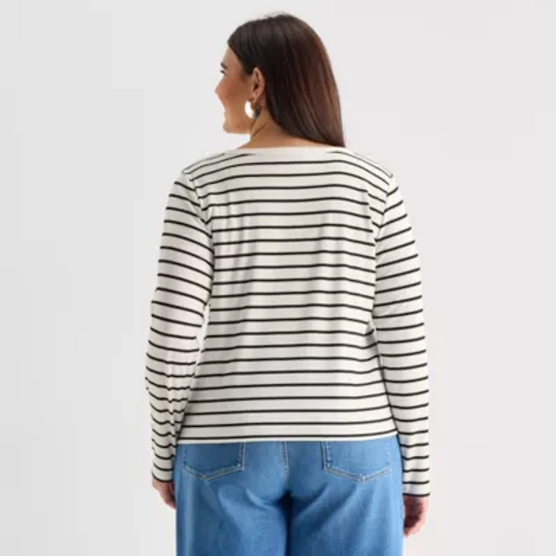 a.n.a Womens Plus Scoop Neck Long Sleeve T-Shirt