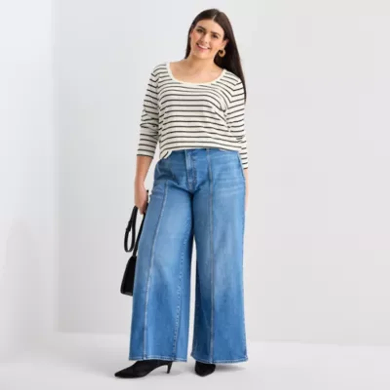 a.n.a Womens Plus Scoop Neck Long Sleeve T-Shirt