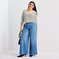 a.n.a Womens Plus Scoop Neck Long Sleeve T-Shirt