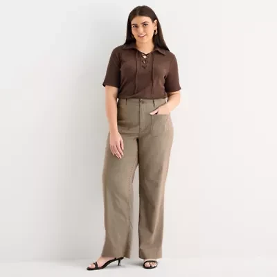 a.n.a Womens Wide Leg Highest Rise Plus Trouser