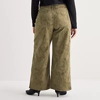 a.n.a Womens Plus High Rise Animal Print Wide Leg Jean
