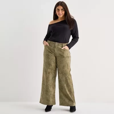 a.n.a Womens Plus High Rise Animal Print Wide Leg Jean