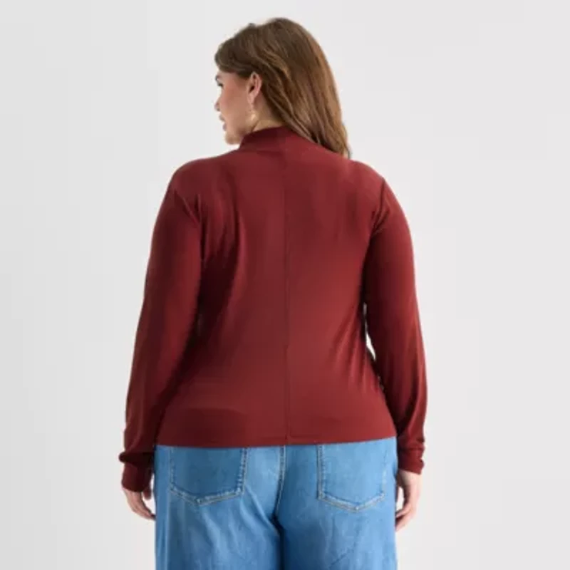 a.n.a Womens Plus Mock Neck Long Sleeve T-Shirt