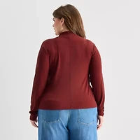 a.n.a Womens Plus Mock Neck Long Sleeve T-Shirt