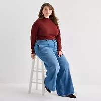 a.n.a Womens Plus Mock Neck Long Sleeve T-Shirt