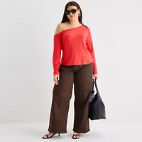a.n.a Womens Asymmetrical Neck Long Sleeve Plus T-Shirt