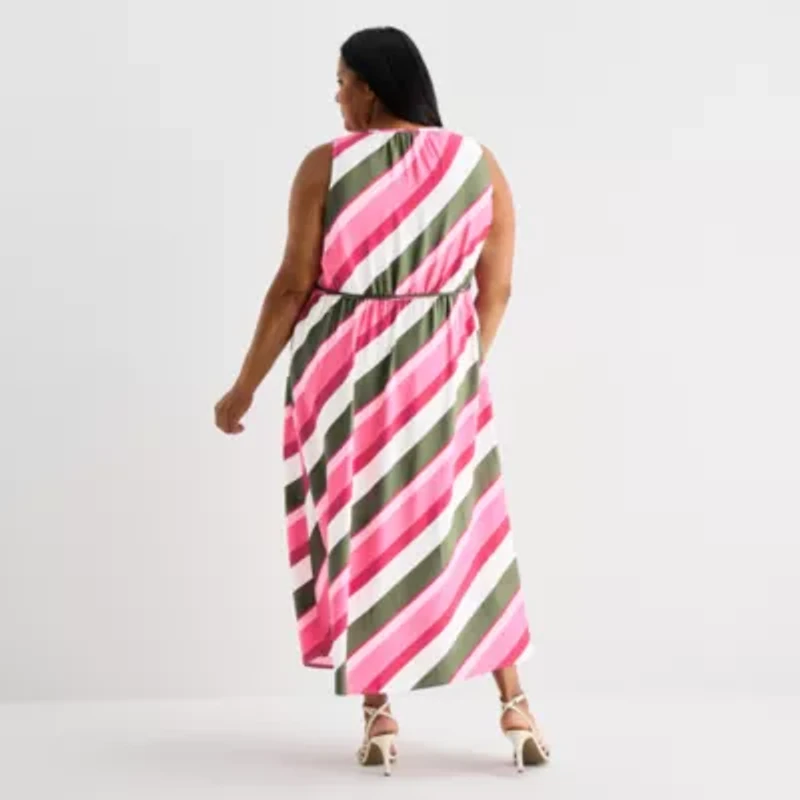 Liz Claiborne Womens Short Sleeve Striped Plus Maxi Dress