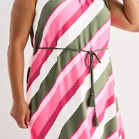 Liz Claiborne Womens Short Sleeve Striped Plus Maxi Dress