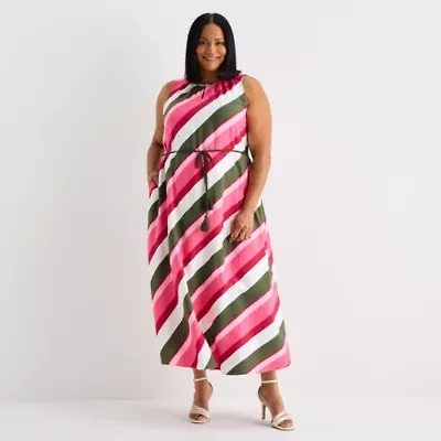 Liz Claiborne Womens Short Sleeve Striped Plus Maxi Dress