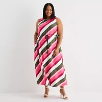 Liz Claiborne Womens Short Sleeve Striped Plus Maxi Dress