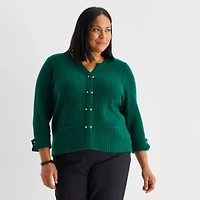 Liz Claiborne Plus Womens Split Crew Neck Short Sleeve Pullover Sweater