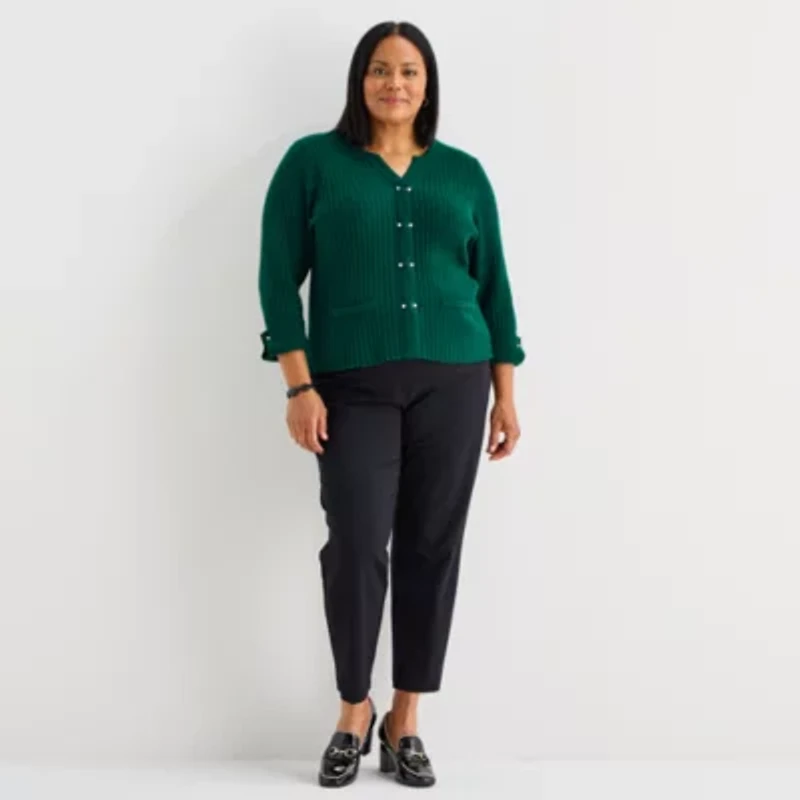 Liz Claiborne Plus Womens Split Crew Neck Short Sleeve Pullover Sweater