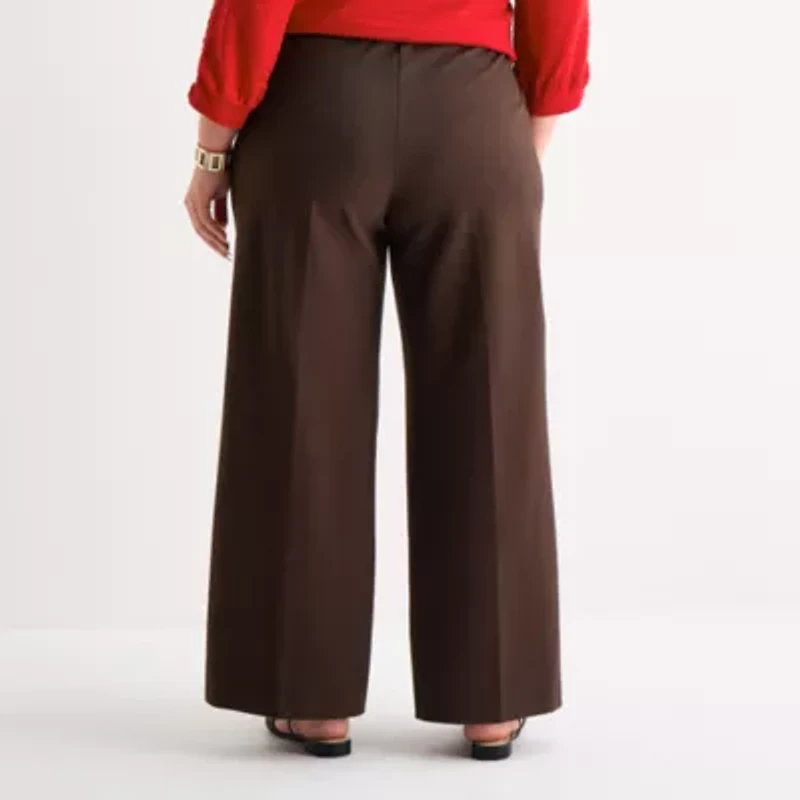 Liz Claiborne Womens Plus Wide Leg Mid Rise Pull-On Pant