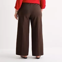 Liz Claiborne Womens Plus Wide Leg Mid Rise Pull-On Pant