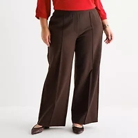 Liz Claiborne Womens Plus Wide Leg Mid Rise Pull-On Pant
