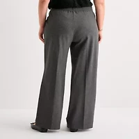 Liz Claiborne Womens Plus Wide Leg Mid Rise Pull-On Pant