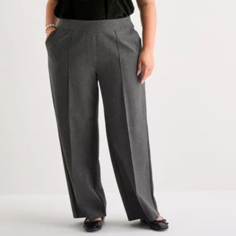 Liz Claiborne Womens Plus Wide Leg Mid Rise Pull-On Pant
