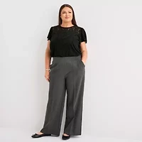Liz Claiborne Womens Plus Wide Leg Mid Rise Pull-On Pant