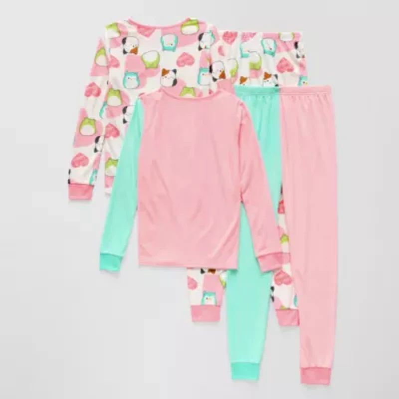 Little & Big Kid Girls Squishmallows Fleece Crew Neck Long Sleeve 4-pc. Pajama Sets