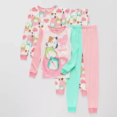 Little & Big Kid Girls Squishmallows Fleece Crew Neck Long Sleeve 4-pc. Pajama Sets