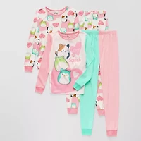 Little & Big Kid Girls Squishmallows Fleece Crew Neck Long Sleeve 4-pc. Pajama Sets