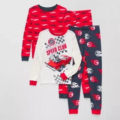 Little & Big Kid Boys Hot Wheels Crew Neck Long Sleeve 4-pc. Pajama Sets