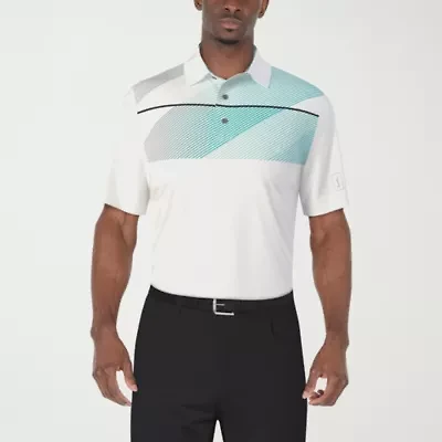 PGA TOUR Asymmetric Chest Stripe Print Mens Classic Fit Short Sleeve Polo Shirt