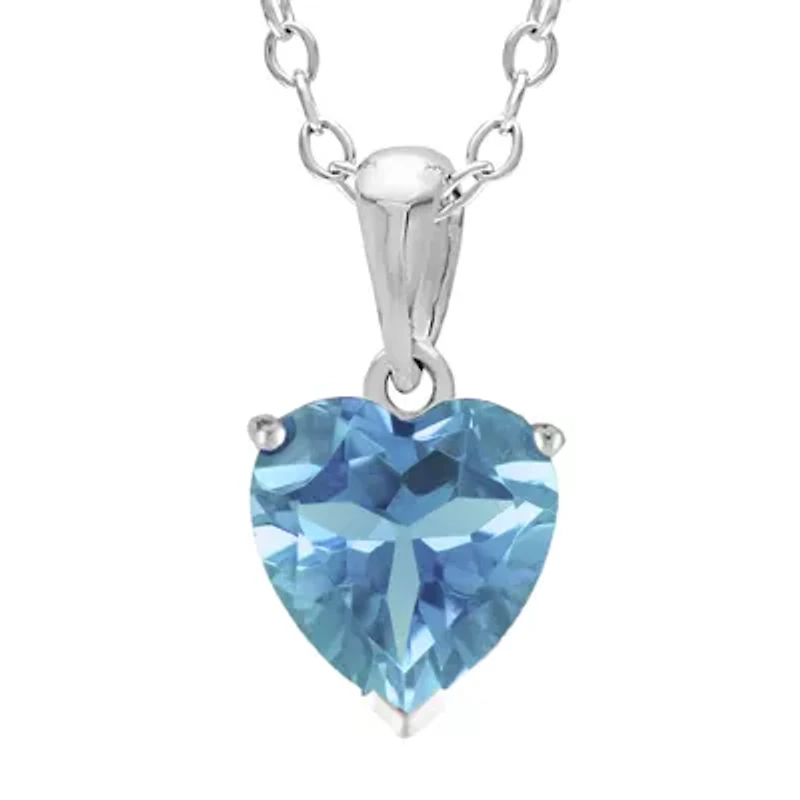 Heart-Shaped Genuine Blue Topaz Sterling Silver Pendant Necklace