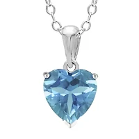 Heart-Shaped Genuine Blue Topaz Sterling Silver Pendant Necklace